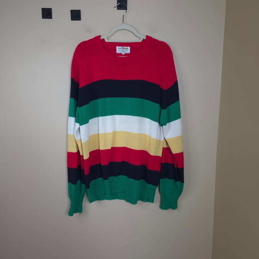Vintage La Mode Stripe Cotton Crewneck Sweater Size L